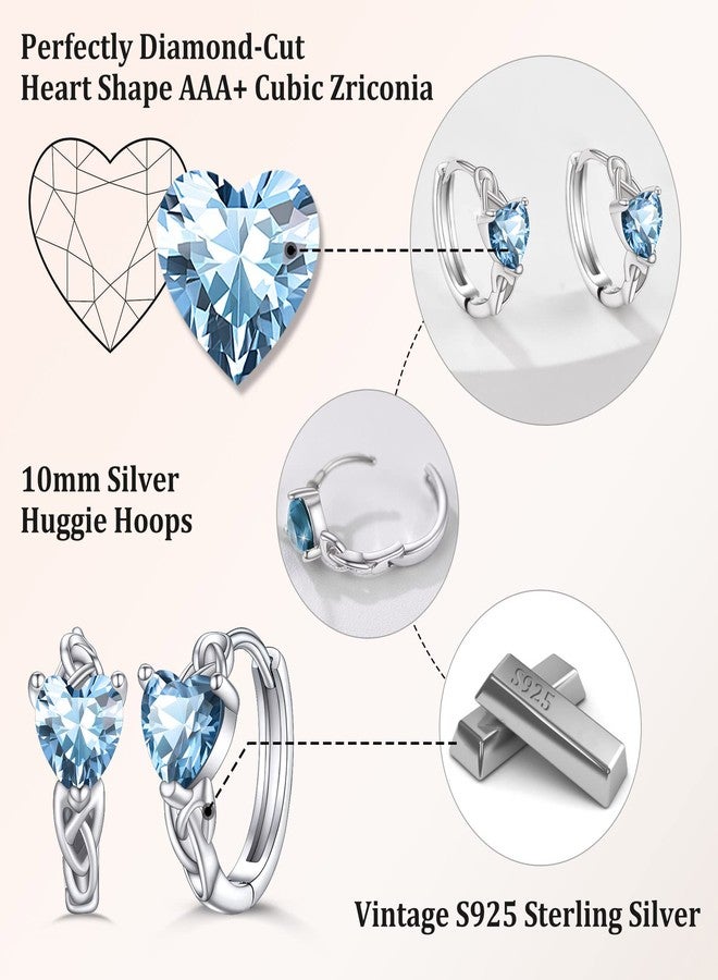 Bestyle Silver Celtic Knot Hoops Love Heart Cubic Zirconia Earrings March Aquamarine Birthstone Hoop Earrings for Women, Hypoallergenic Earrings for Sensitive Ears - Image 4
